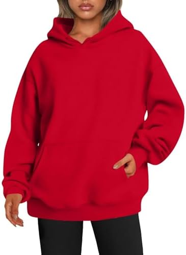 Women Plain Hoodies Fleece Fall Oversized Sweatshirts Red Large at Amazon Women’s Clothing store - Image 2