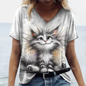 Cute Cat Print Oversized T-Shirt