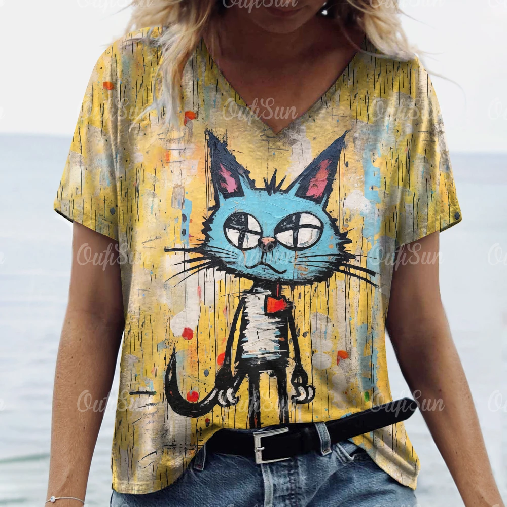 Cute Cat Print Oversized T-Shirt - Image 6