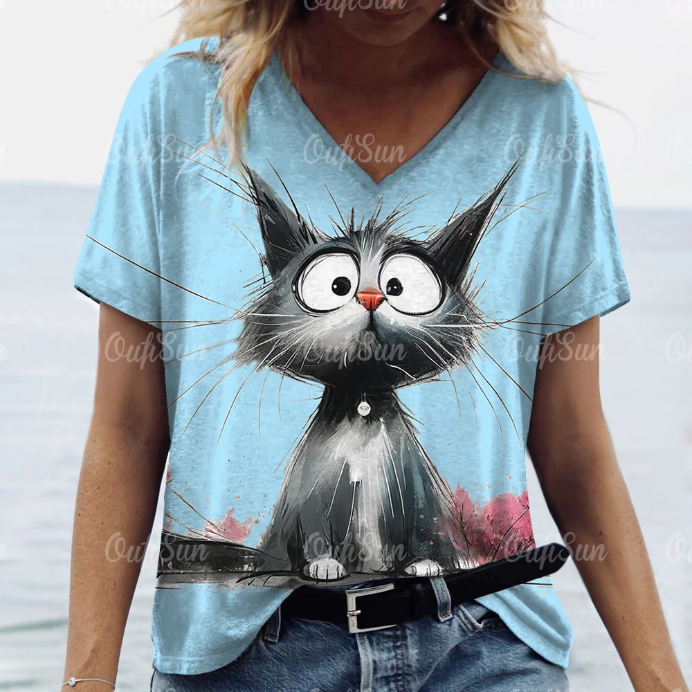 Cute Cat Print Oversized T-Shirt - Image 2