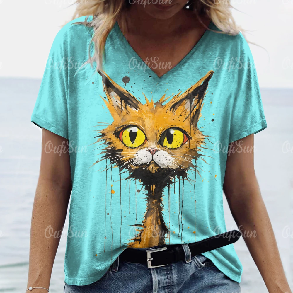 Cute Cat Print Oversized T-Shirt - Image 4