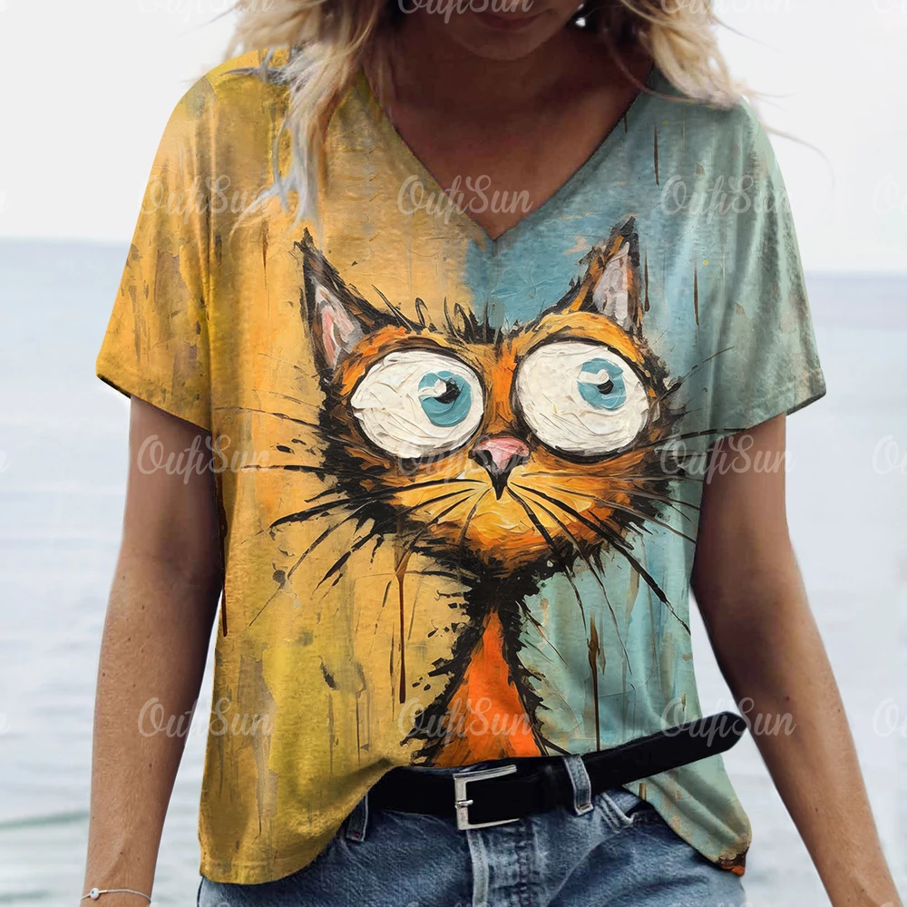 Cute Cat Print Oversized T-Shirt - Image 3